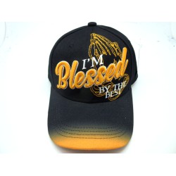 1906-13 RELIGIOUS HAT "I AM BLESSED" BLK/GOL