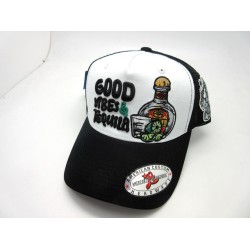 2401-18 TRUCKER MESH "GOOD VIBE TEQUILA" WHT/BLK